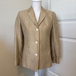 Valentino Miss V Vintage Gold Linen Silk Blazer Jacket Made in Italy Size 4